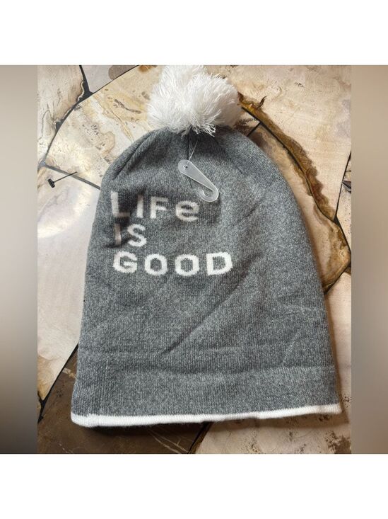 Life Is Good Accessories - Life Is Good - Toboggan- NEW!!!! Gray/White with White Pom Pom on Top